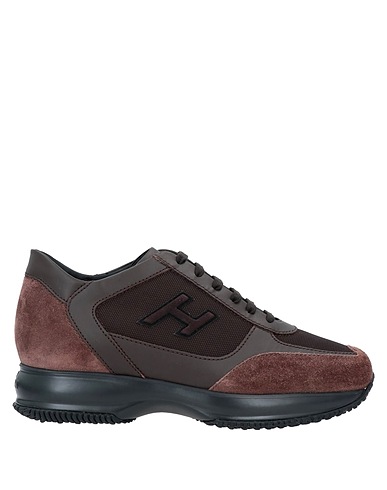 HOGAN Sneakers Dark brown Leather, Textile fibers