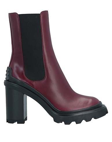 TOD'S Ankle boot Burgundy Calfskin, Textile fibres