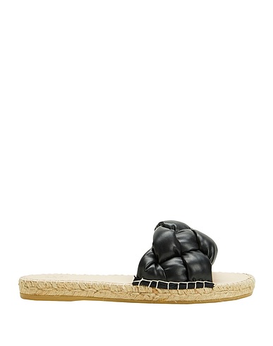 8 by YOOX Espadrilles QUILTED  LEATHER ESPADRILLE SLIDES
 Black Soft Leather, Textile fibres