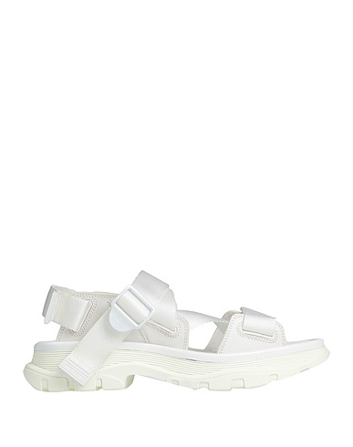 MCQUEEN Sandals White Textile fibers, Soft Leather