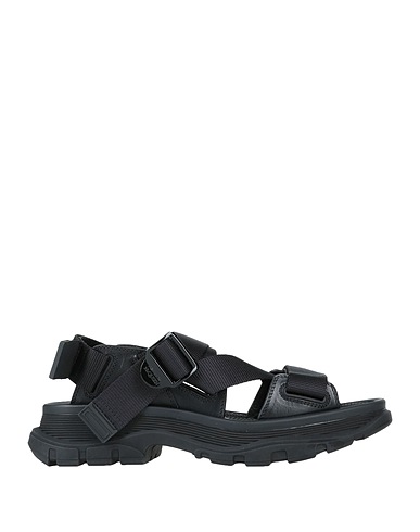 MCQUEEN Sandals Black Textile fibers, Soft Leather