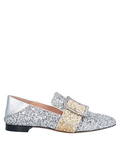 BALLY Loafers Silver Soft Leather, Textile fibres
