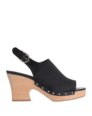 FERRAGAMO Mules and clogs Black Textile fibres, Calfskin