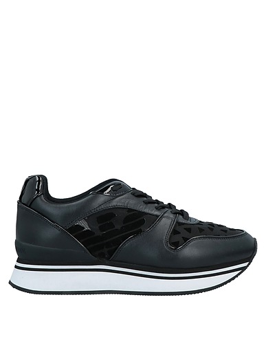 EMPORIO ARMANI Sneakers Black Soft Leather, Textile fibres
