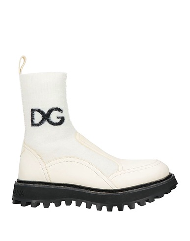DOLCE&GABBANA Ankle boot White Soft Leather, Textile fibers