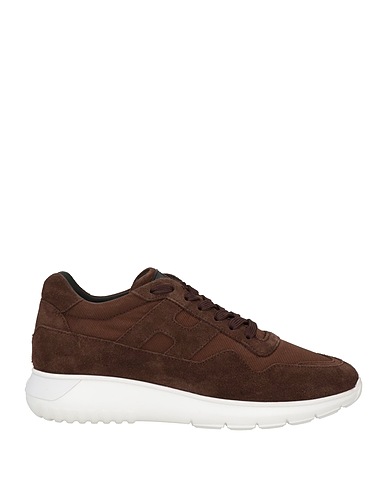 HOGAN Sneakers Dark brown Soft Leather, Textile fibres