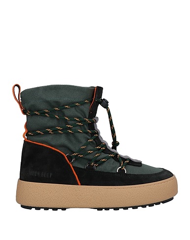 MOON BOOT Ankle boot Dark green Leather, Textile fibers