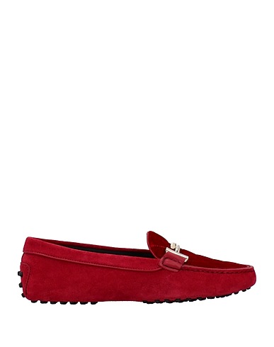 TOD'S Loafers Red Leather, Textile fibres