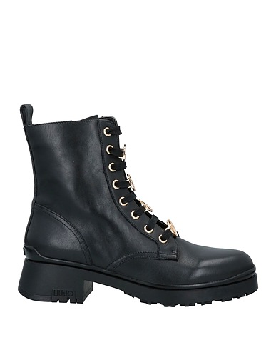 LIU •JO Ankle boot Black Leather, Textile fibres