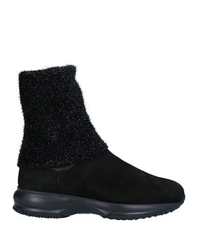 HOGAN Ankle boot Black Leather, Textile fibers