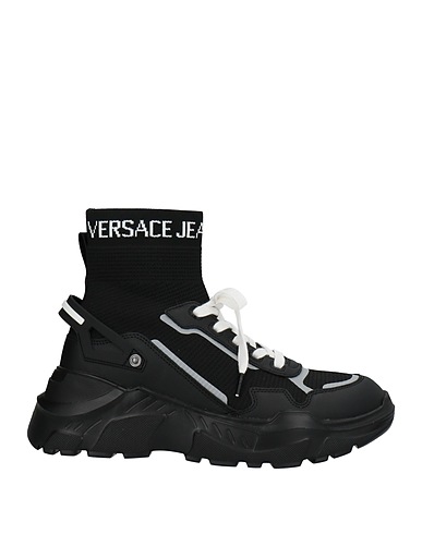 VERSACE JEANS COUTURE Sneakers Black Leather, Textile fibres