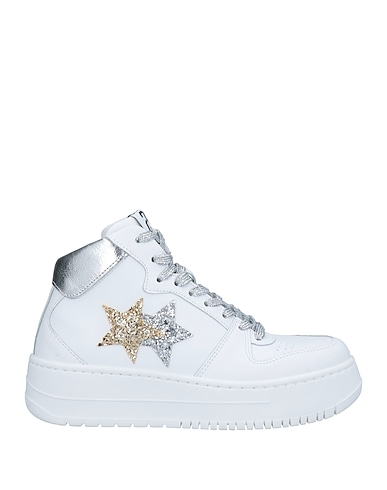 2STAR Sneakers White Leather, Textile fibers