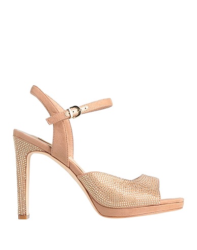 LUCIANO BARACHINI Sandals Camel Textile fibres, Leather
