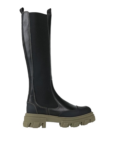 GANNI Boots Black Soft Leather, Textile fibres