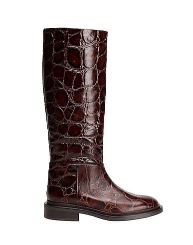 8 by YOOX Boots LEATHER ROUND-TOE HIGH BOOT Dark brown 100% Calfskin
