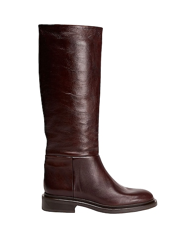 8 by YOOX Boots LEATHER ROUND-TOE HIGH BOOT Dark brown 100% Calfskin