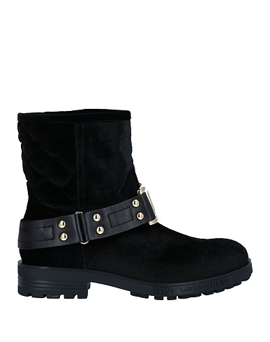 LOVE MOSCHINO Ankle boot Black Leather, Textile fibers