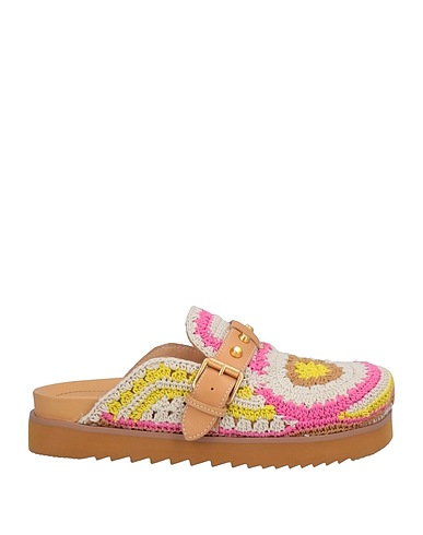 ASH Mules y zuecos Marfil Fibras textiles, Cuero