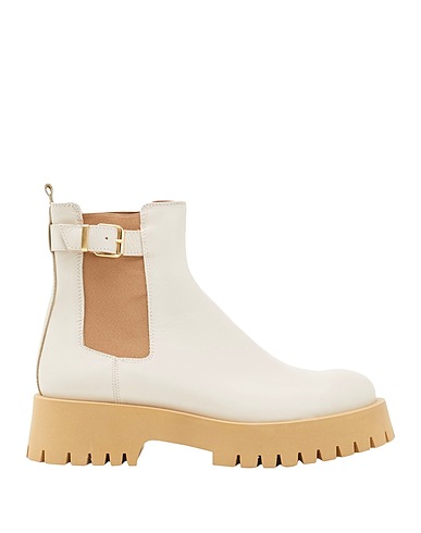 8 by YOOX Ankle boot LEATHER ANKLE CHELSEA BOOTS WITH BUCKLE DETAIL
 Ivory 100% Calfskin