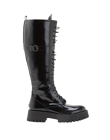 8 by YOOX Μπότα POLISHED LEATHER CHUNKY LACE-UP BOOTS WITH BUCKLE DETAIL
 Μαύρο 100% Δέρμα μοσχαριού