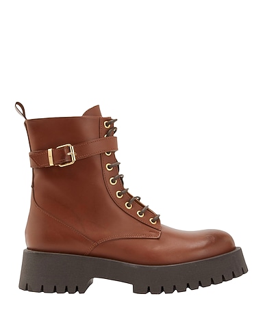 8 by YOOX Ankle boot LEATHER ANKLE COMBAT BOOTS
 Brown 100% Calfskin