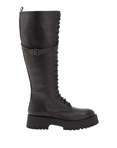 8 by YOOX Boots LEATHER CHUNKY LACE-UP BOOTS WITH BUCKLE DETAIL
 Black Calfskin