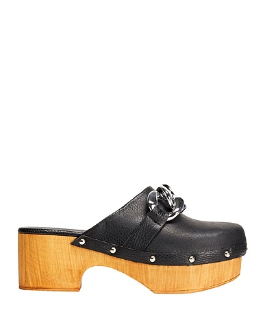 8 by YOOX Mules and clogs LEATHER CLOG WITH CHAIN DETAIL
 Black 100% Calfskin