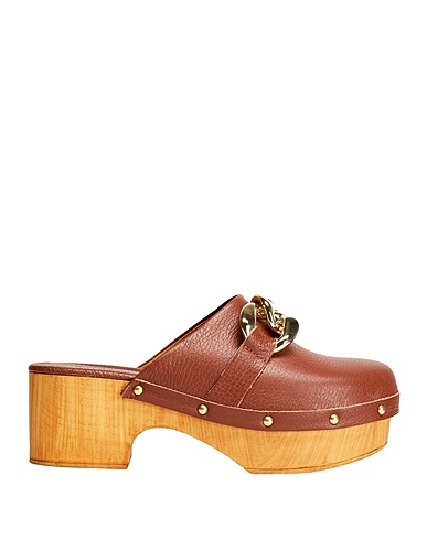 8 by YOOX Mules and clogs LEATHER CLOG WITH CHAIN DETAIL
 Tan 100% Calfskin