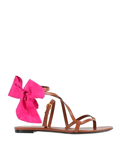 VALENTINO GARAVANI Flip flops Brown Soft Leather, Textile fibers
