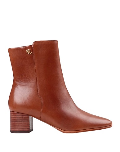 LAUREN RALPH LAUREN ショートブーツ WENDEY BURNISHED LEATHER BOOTIE
 ブラウン 牛革 100%