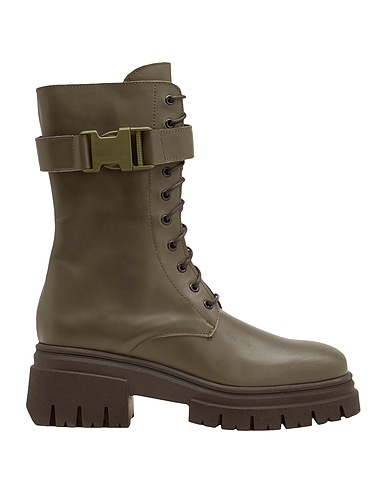8 by YOOX Ankle boot LEATHER BUCKLE COMBAT BOOTS
 Military green Calfskin