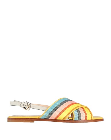 POLLINI Sandals Yellow Soft Leather, Other Fibres