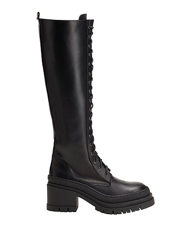 8 by YOOX Boots LEATHER HEELED LACE UP TALL BOOTS
 Black 100% Calfskin