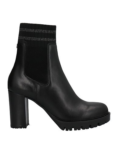MARC CAIN Ankle boot Black Soft Leather, Textile fibers