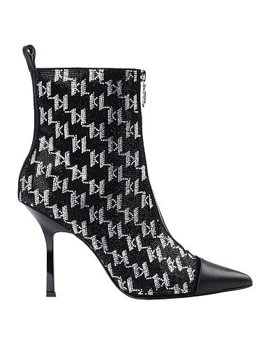 KARL LAGERFELD ショートブーツ SARABANDE ANKLE ZIP RHINESTONE ブラック ナイロン 95% / 牛革 5%