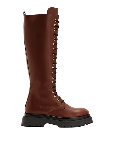 8 by YOOX Boots LEATHER LACE-UP TALL BOOTS Brown 100% Calfskin