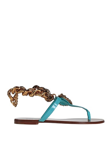 DOLCE & GABBANA Flip flops Pastel blue 100% Calfskin, Metal