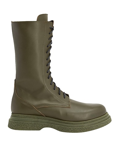 8 by YOOX Ankle boot LEATHER PLATFORM LACE UP TALL BOOTS Military green 100% Calfskin