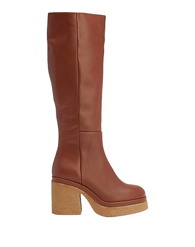 8 by YOOX Boots LEATHER HEEL TALL PLATFORM  BOOT Brown 100% Calfskin