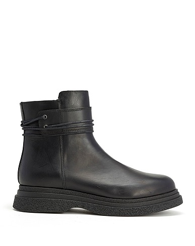 8 by YOOX Stivaletti LEATHER PLATFORM ANKLE BOOTS WITH STRING DETAILS Nero 100% Pelle di vitello