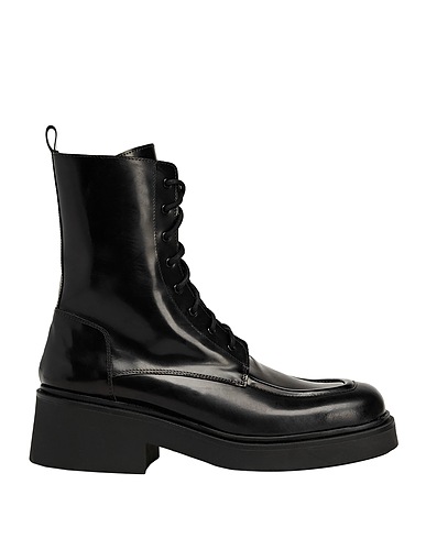 8 by YOOX Ankle boot CHUNKY LACE-UP BOOTS Black 100% Calfskin