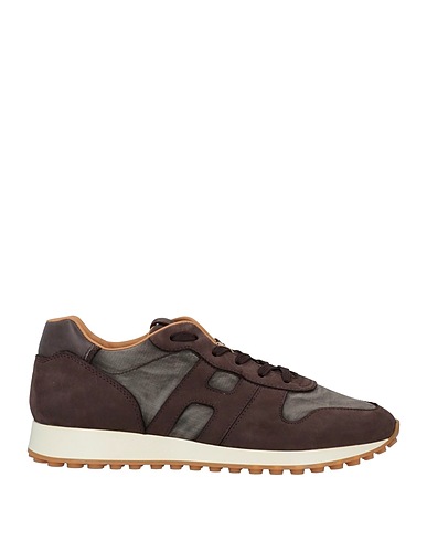HOGAN Sneakers Chocolate brown Soft Leather, Textile fibers