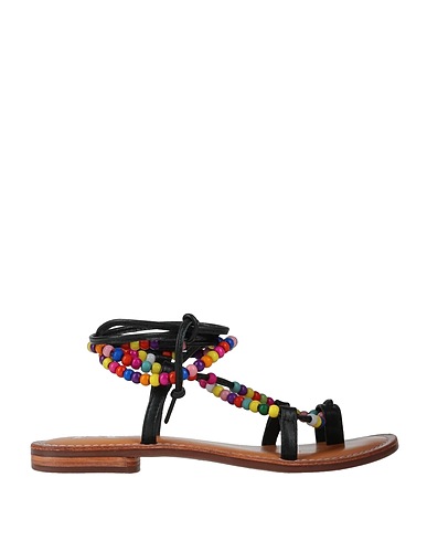 DIVINE FOLLIE Flip flops Black Leather, Textile fibres