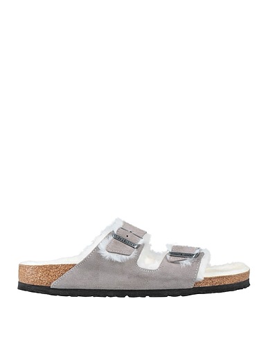 BIRKENSTOCK Sandals Light grey Leather, Lamb Shearling