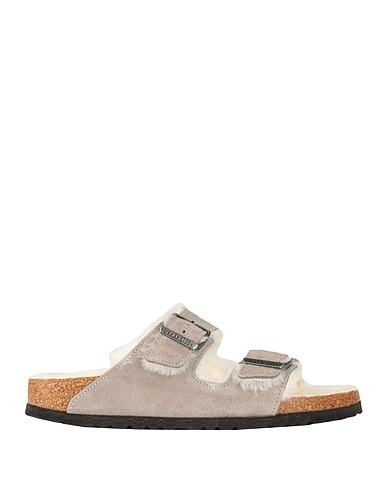 BIRKENSTOCK Sandals Light grey Leather, Lamb Shearling
