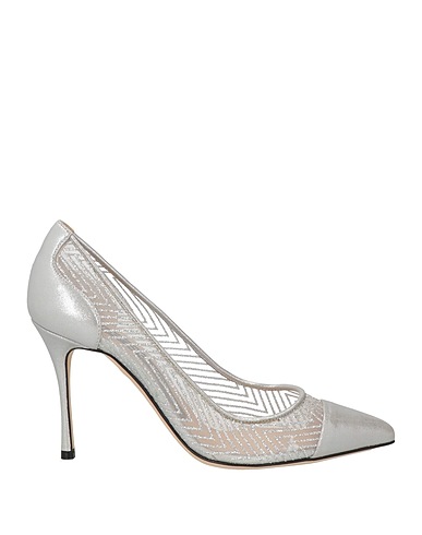 SERGIO ROSSI Court Silver Leather, Textile fibres