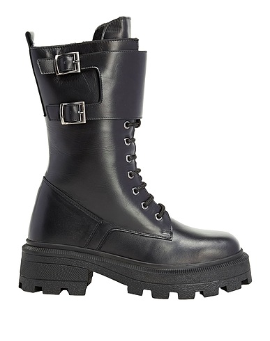 8 by YOOX Bottine LEATHER COMBAT BOOTS Noir 100% Cuir de veau