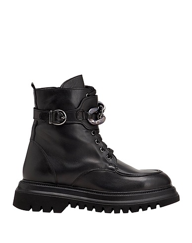 8 by YOOX Ankle boot LEATHER COMBAT BOOTS WITH BUCKLE Black 100% Calfskin