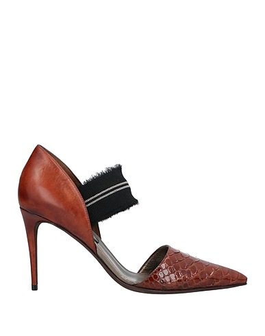 BRUNELLO CUCINELLI Décolleté Marrone Pelle di serpente, Fibre tessili, Pelle