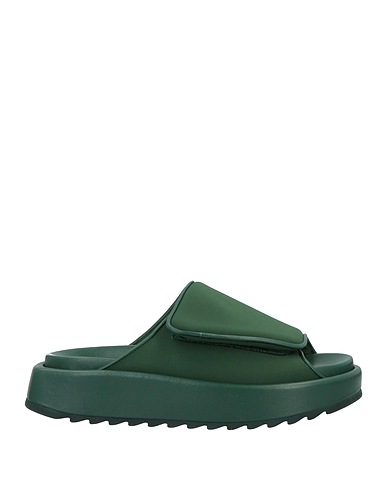 GIA BORGHINI Sandals Dark green Textile fibers, Soft Leather